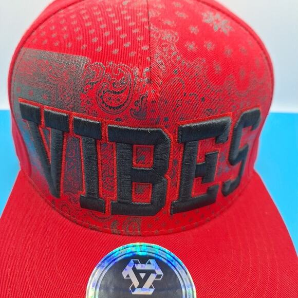 Vibes Top Level Baseball Cap Red OSFM Snapback Flat Brim Embroidered - Picture 2 of 7